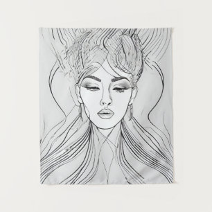 Elegant Line Art Portrait Modern Wall Art Tapestry