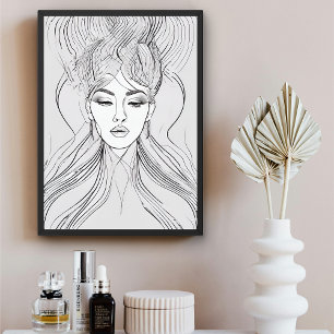 Elegant Line Art Portrait Moderne Wall Art poster