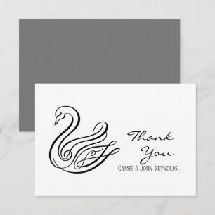 Elégant Line Art Swan Mariage Carte de remerciemen