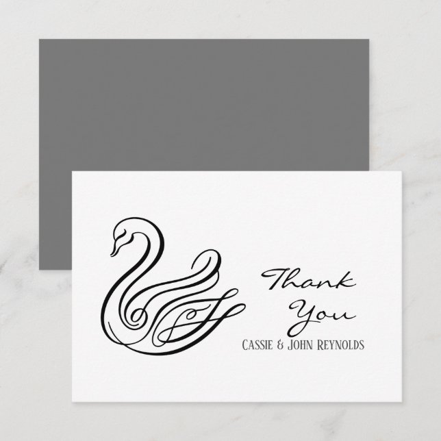 Elegant Line Art Swan Wedding Thank You Card (Front/Back)