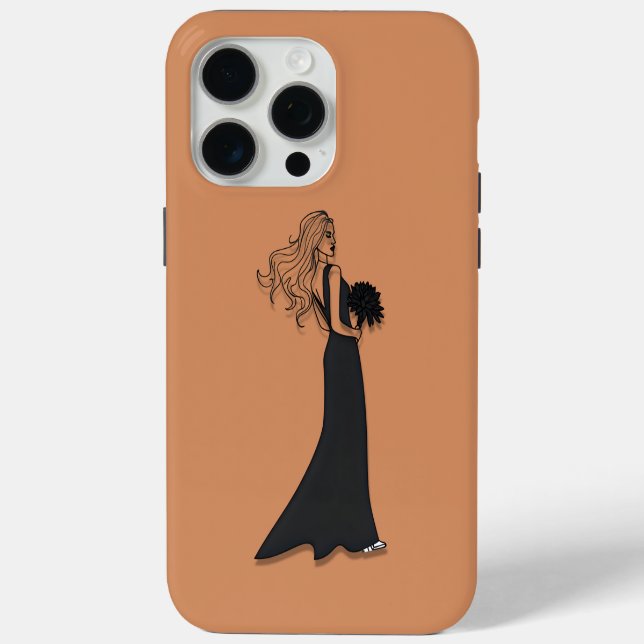 Elegant Line Art Woman in Black Dress Phone Case  (Back)