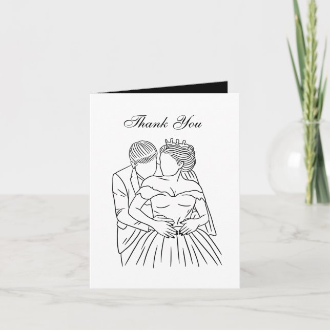 elegant line drawing Bride Groom  Thank You Card (Front)