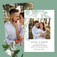 Elegant Line Drawn Floral Green 2 Photo Wedding