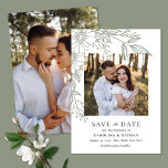 Elegant Line Drawn Floral Sage 2 Photo Wedding Save The Date<br><div class="desc">This beautiful Save the Date card feature a delicate floral line drawing in sage green,  as well as two photo templates - one on the front and a full bleed photo template on the back. Simple,  elegant,  and pretty - perfect for announcing your upcoming wedding!</div>