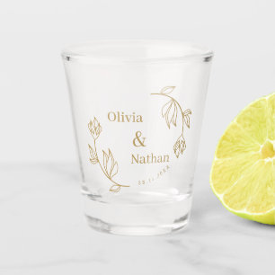 Elegant Line Floral Couple Monogram Wedding Favour Shot Glass