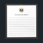 Elegant Lined Notepad<br><div class="desc">Elevate your note-taking experience with this Elegant Lined Notepad. This stylish notepad features a refined monogram initial logo at the top, showcasing your initial in a brushed gold design with customizable text below. The lined pages offer a perfect canvas for jotting down thoughts, ideas, and important notes. Experience the combination...</div>