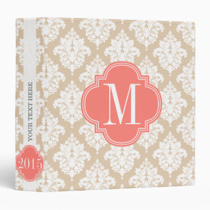 Elegant Linen Beige Damask Personalized Binder