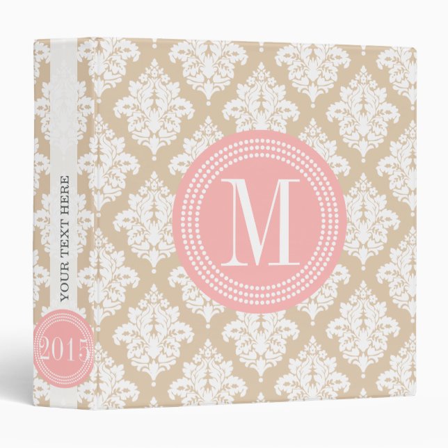 Elegant Linen Beige Damask Personalized Binder (Front/Spine)