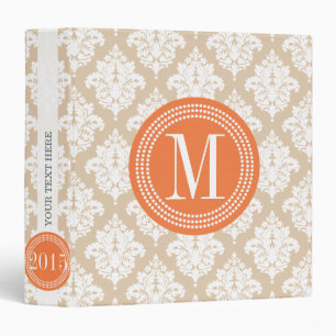 Elegant Linen Beige Damask Personalized Binder