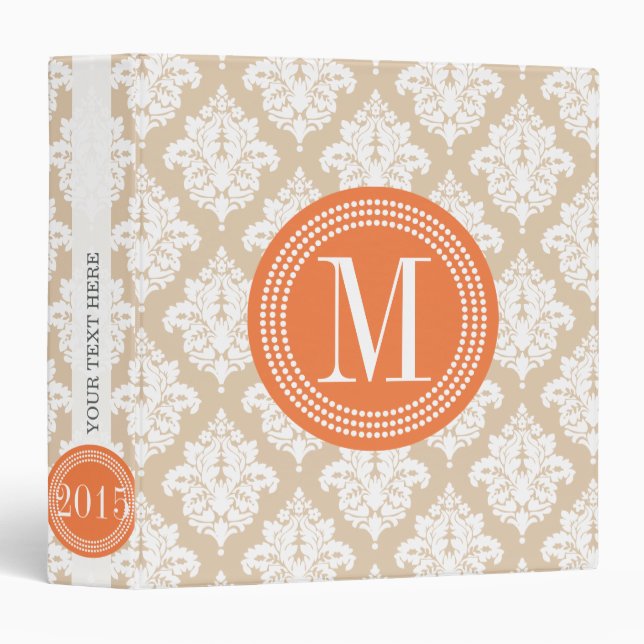 Elegant Linen Beige Damask Personalized Binder (Front/Spine)