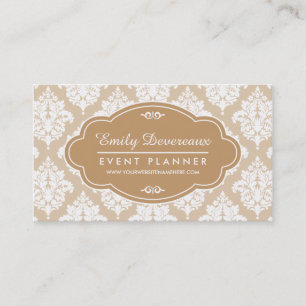 Elegant Linen Beige Damask Personalized Business Card