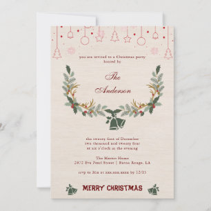 Elegant Linen Floral Holiday Christmas Party Card