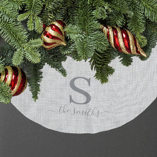 Elegant Linen Style Family Monogram Christmas Brushed Polyester Tree Skirt
