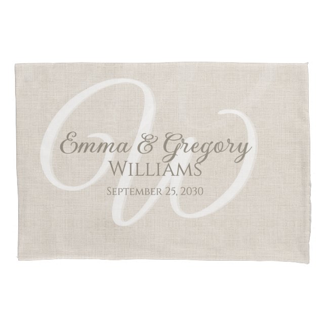Elegant Linen White Monogram Pillowcase (Front)
