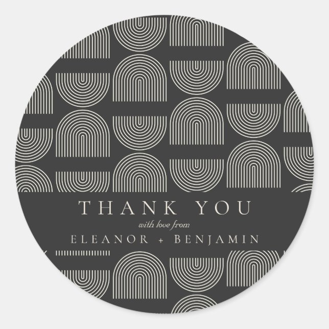Elegant Lines Black White Wedding Custom Thank You Classic Round Sticker (Front)