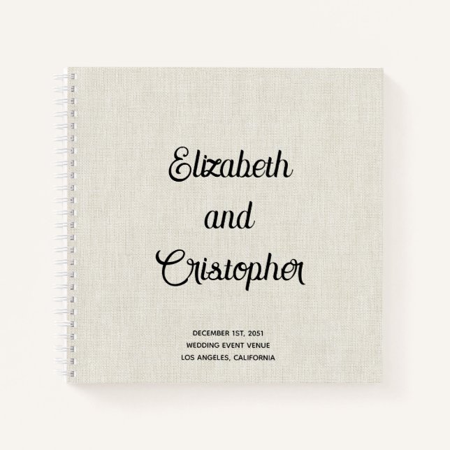 Élégant Linge Moderne Script Mariage Livre d'hôtes (Devant)