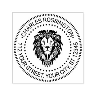 Elegant Lion Head #3 NT Rnd Name Address Self-inking Stamp