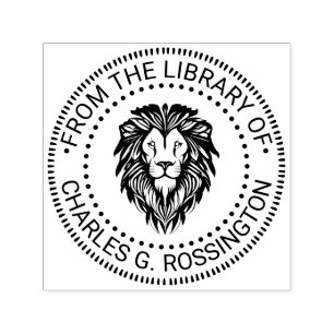 Elegant Lion Head #3 NT Round Library Book Name Self-inking Stamp