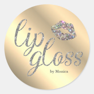 Elegant Lip Gloss Glitter Kiss Faux Holography Classic Round Sticker