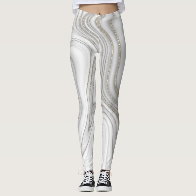 Elegant liquid gold glitter marble pattern leggings (Front)