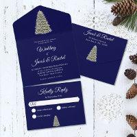 Elegant Lit Christmas Tree Midnight Blue Wedding