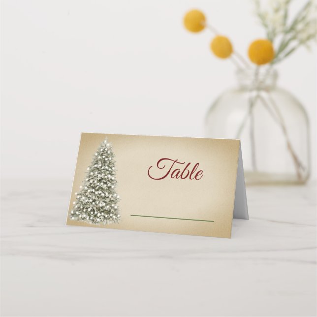 Elegant Lit Christmas Tree Table Number Wedding Place Card (Front)