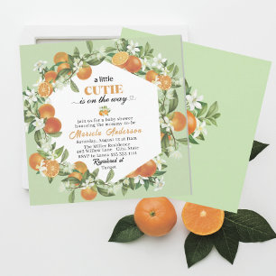 Elegant Little Cutie Citrus Orange Watercolor  Bab Invitation