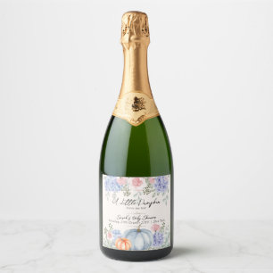 Elegant Little Floral Pumpkin Fall Baby Shower Sparkling Wine Label