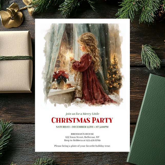 Elegant little girl holding shining star editable  invitation (Elegant little girl holding shining star editable invitation

)