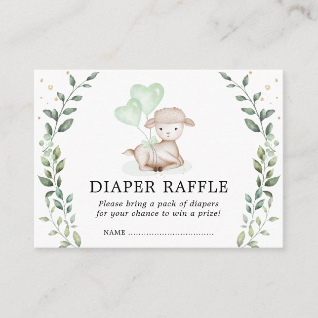 Elegant Little Lamb Diaper Raffle Baby Sheep Enclosure Card (Front)