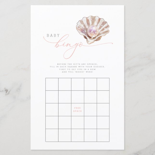 Elegant Little Pearl Baby Shower Bingo Game Card (Front)