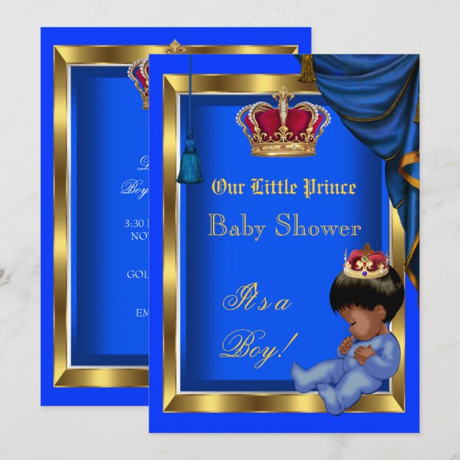 Elegant Little Prince Baby Shower Boy Blue Invitation (Front/Back)