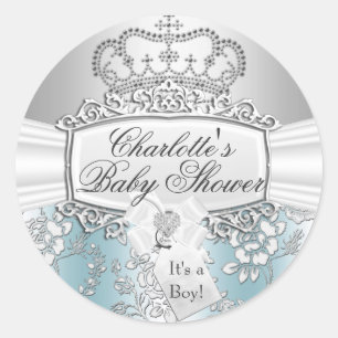 Elegant Little Prince Blue Baby Shower Sticker