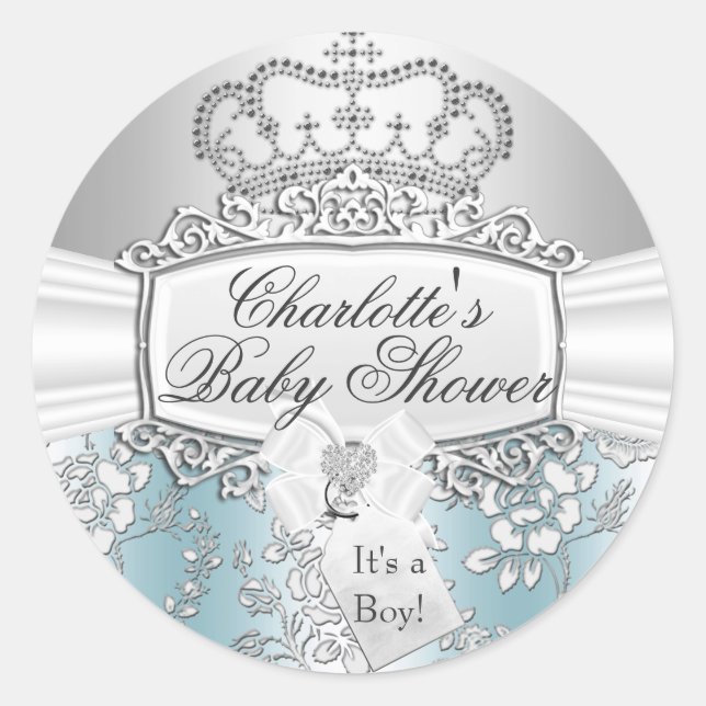 Elegant Little Prince Blue Baby Shower Sticker (Front)