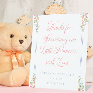 Elegant Little Princess Bear Baby Shower Gift Pedestal Sign