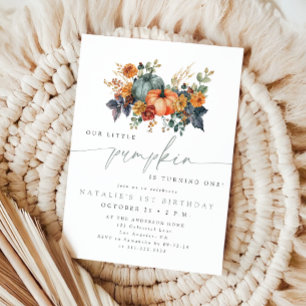 Elegant Little Pumpkin Fall 1st Birthday Invitation