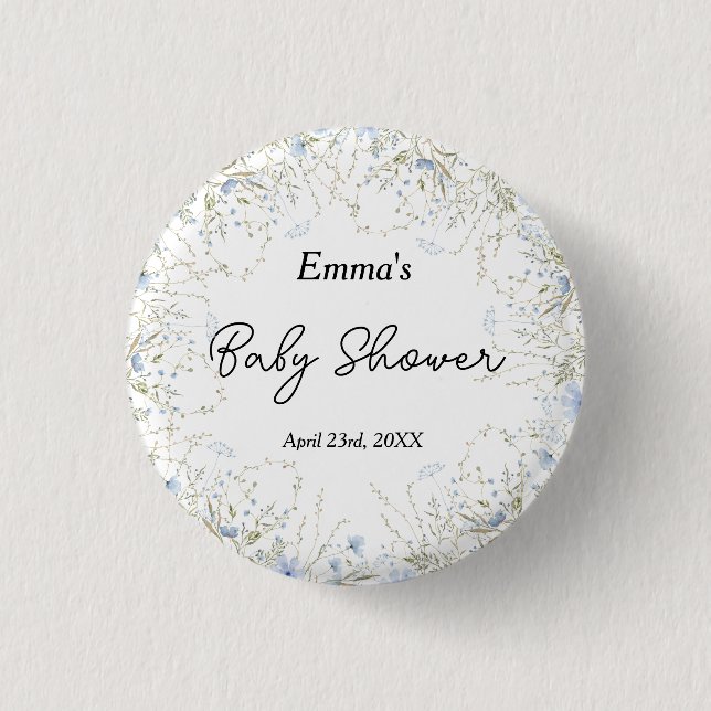 Elegant Little Wildflower Blue Flower Baby Shower 1 Inch Round Button (Front)