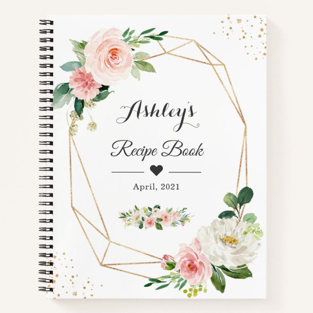 Élégant livre de recettes floral rose pâle géométr (Devant)