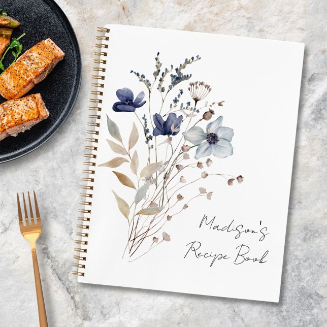 Elégant livre de recettes florales de fleurs bleu  (In situ)