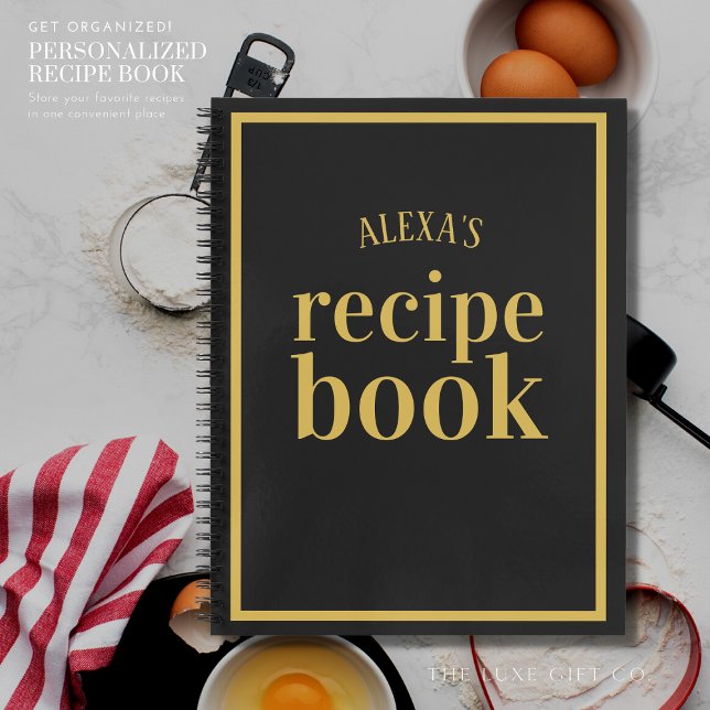 Élégant Livre de recettes noir et blanc or avec no (Créateur téléchargé)