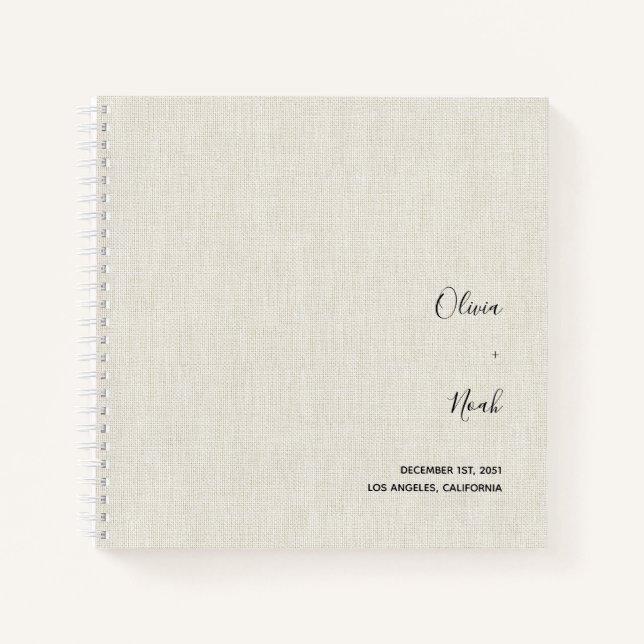 Élégant livre d'hôtes Mariage de lin moderne (Devant)