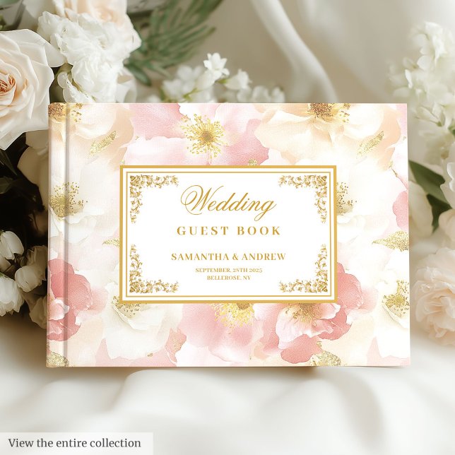 Élégant livre d'hôtes mariage en ivoire rose roux (Elegant dusty pink ivory floral wedding guest book)