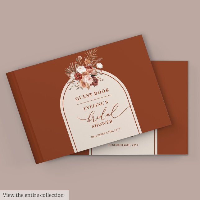 Elégant livre d'invités de mariée en terre cuite p (Elegant Terracotta Pampas Grass Boho Guest Book)