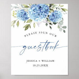 Élégant livre d'or bleu Hydrangea Eucalyptus