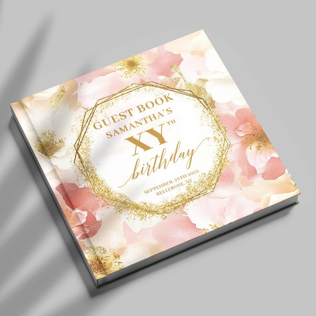 Elégant livre d'or d'or d'ivoire rose Dusty (Elegant Dusty Pink Ivory Gold Birthday Guest Book)