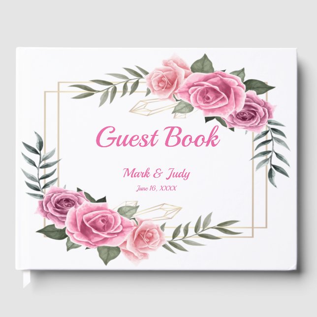 Elégant livre d'or Mariage géométrique rose (Recto)