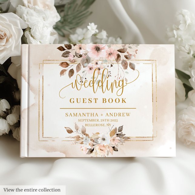 Élégant Livre d'or rose clair Boho Mariage (Elegant Light Pink Gold Boho Wedding Guest Book)