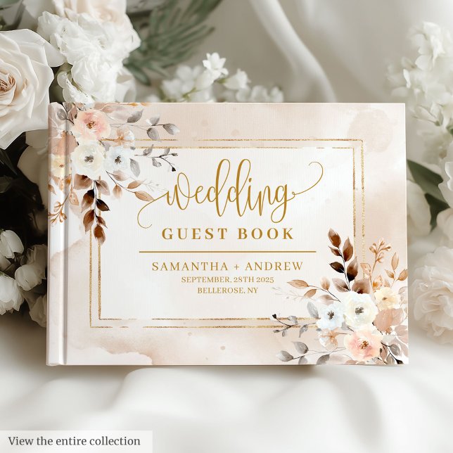 Élégant livre d'or rose en poudre Mariage Floral (Elegant Powder Pink Gold Floral Wedding Guest Book)