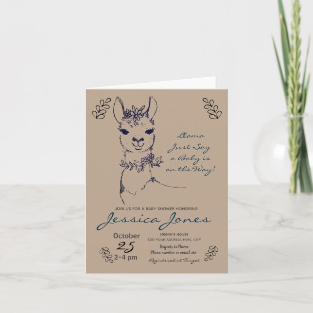 Elegant Llama Girl Baby Shower Rustic Invitation (Front)