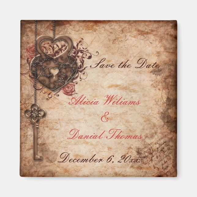 Elegant Lock and Key Save the Date Magnet (Front)